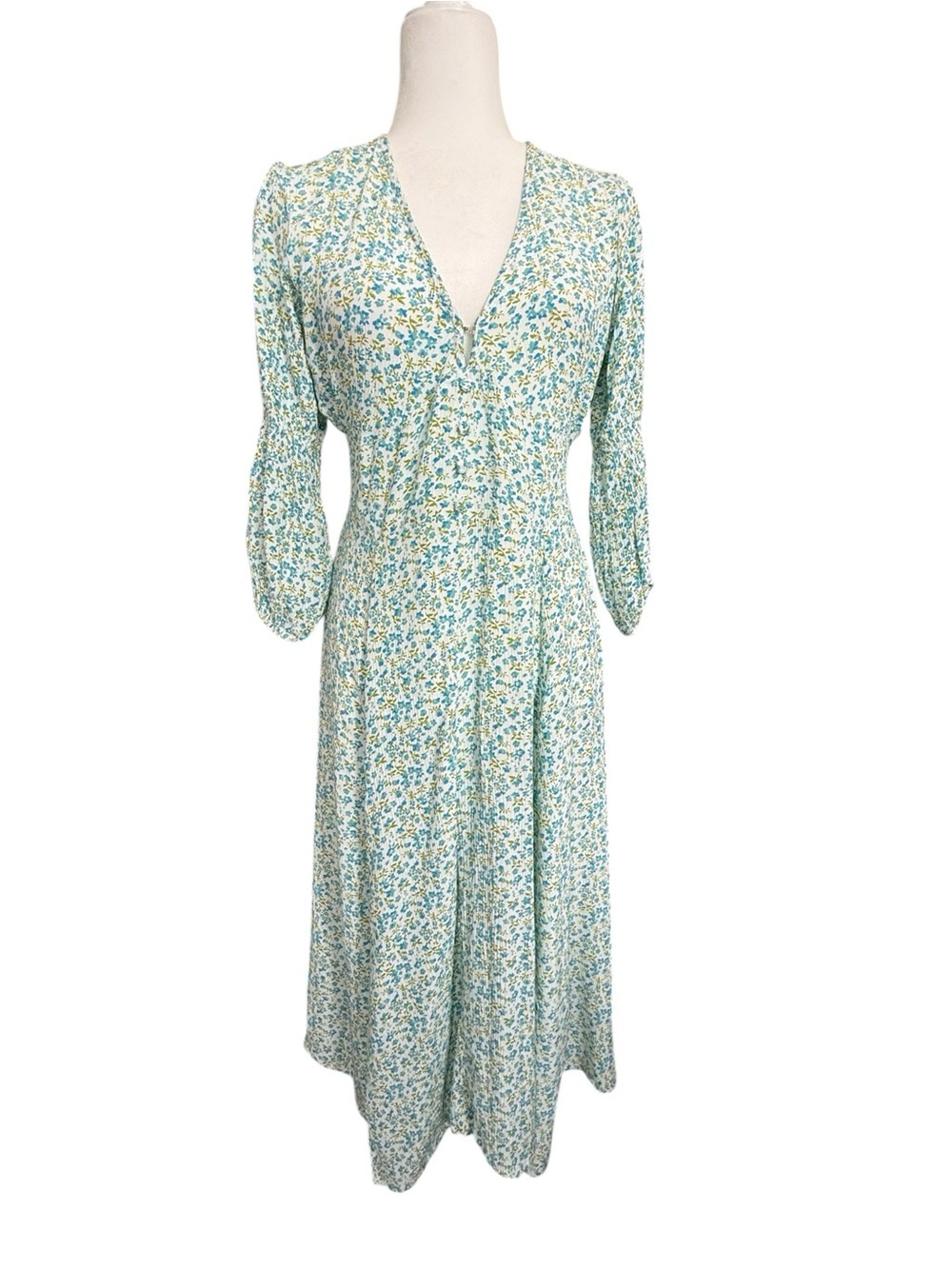 Faithfull The Brand Maud Midi Dress Tilde Floral Print Blue White Rayon Size 6 M - Picture 9 of 16